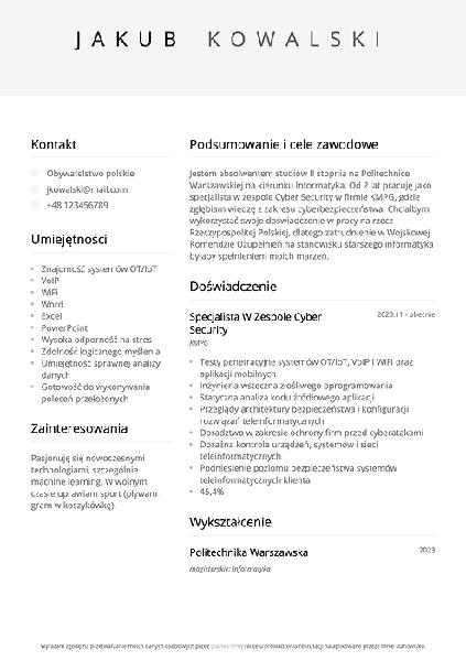CV do wojska